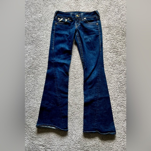 True Religion Bobby Gold Painted Pockets Size 27 x 33 Low-Rise Bootcut Jeans - Picture 2 of 4